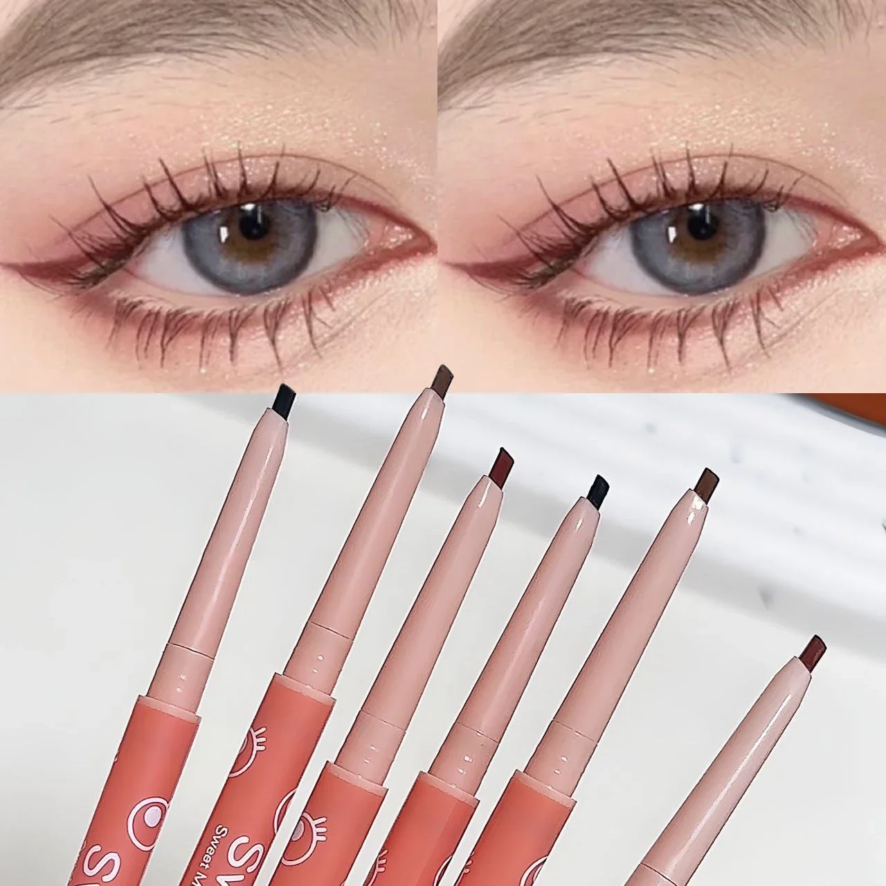 初心者向けアイメイク用の絹のような茶色のアイライナー,斜めの薄いフラットヘッド,ナチュラルマット,輪郭のある絹のようなライナージェル