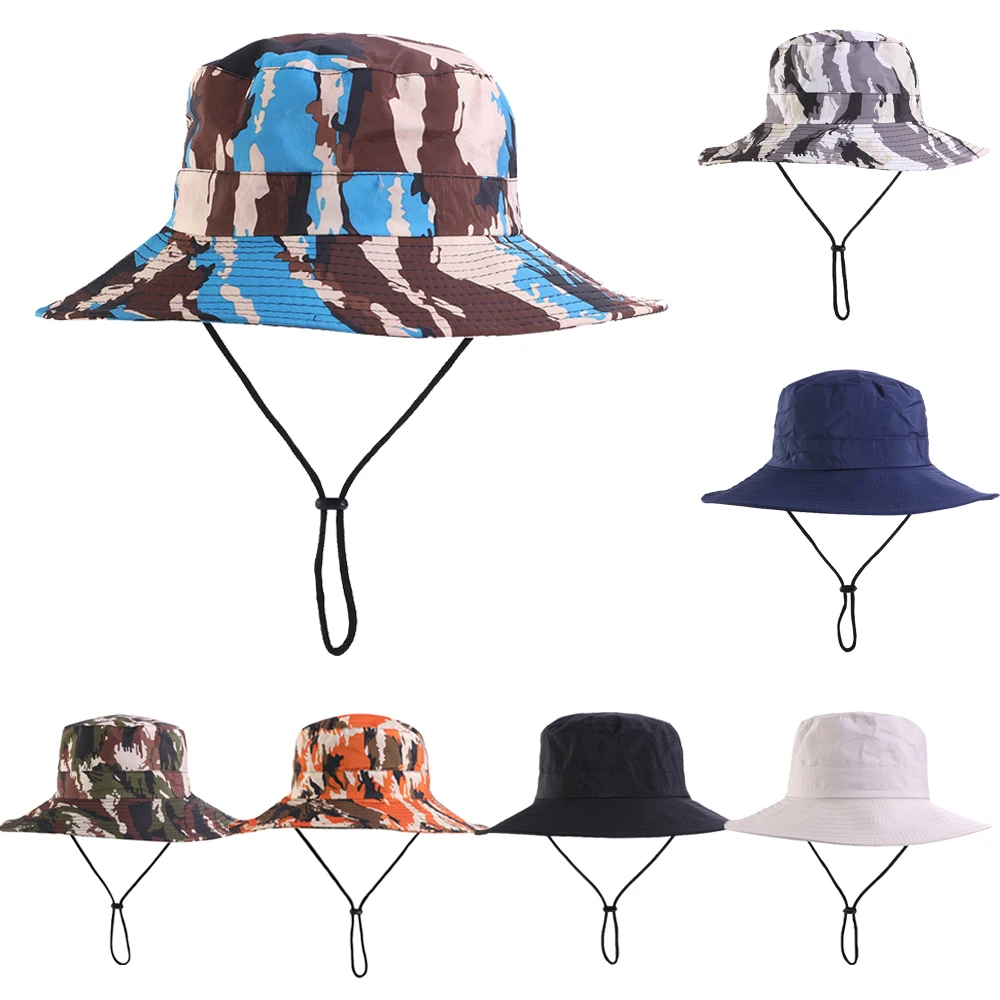 

Camouflage Bucket Hat Summer Men Women Sunscreen Hats Outdoor Hunting Hiking Wide Brim Caps Fishing Camping Fisherman Cap 60CM