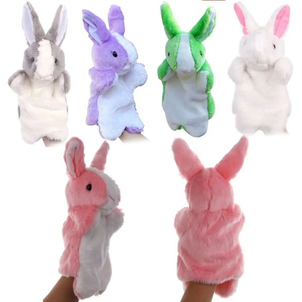 Fashion 11.8 Inch Hand Puppet Soft Plush Cartoon Role-Play Toy Animal Rabbit Storytelling Teaching Finger Puppets Role Play