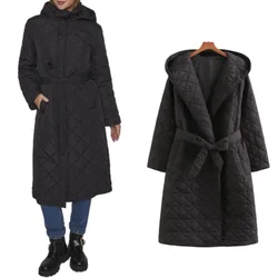 PB&ZA2024 new winter women's clothing simple casual fashion simple medium and long cloth waist hooded cotton coat