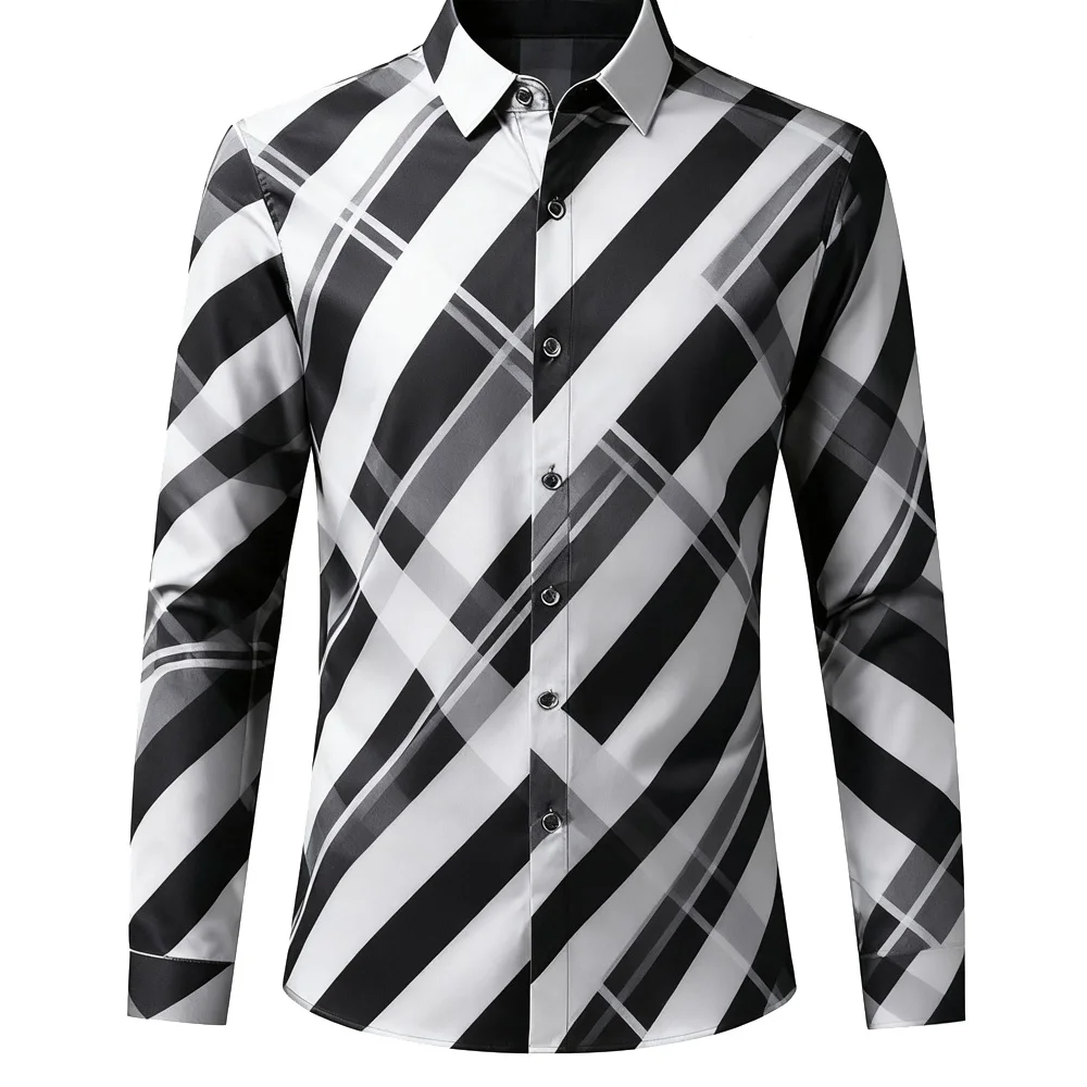 

Men's Simple Retro Simple Black and White 3D Printed Shirt Men's Home Party Business Company Party Long-sleeved Lapel Outer Top