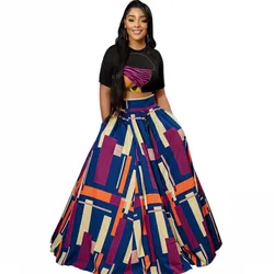 Saia africana longa roupas das mulheres 2 peças conjunto t camisa colheita superior roupas moda impressão tradicional dashiki africano festa saia terno