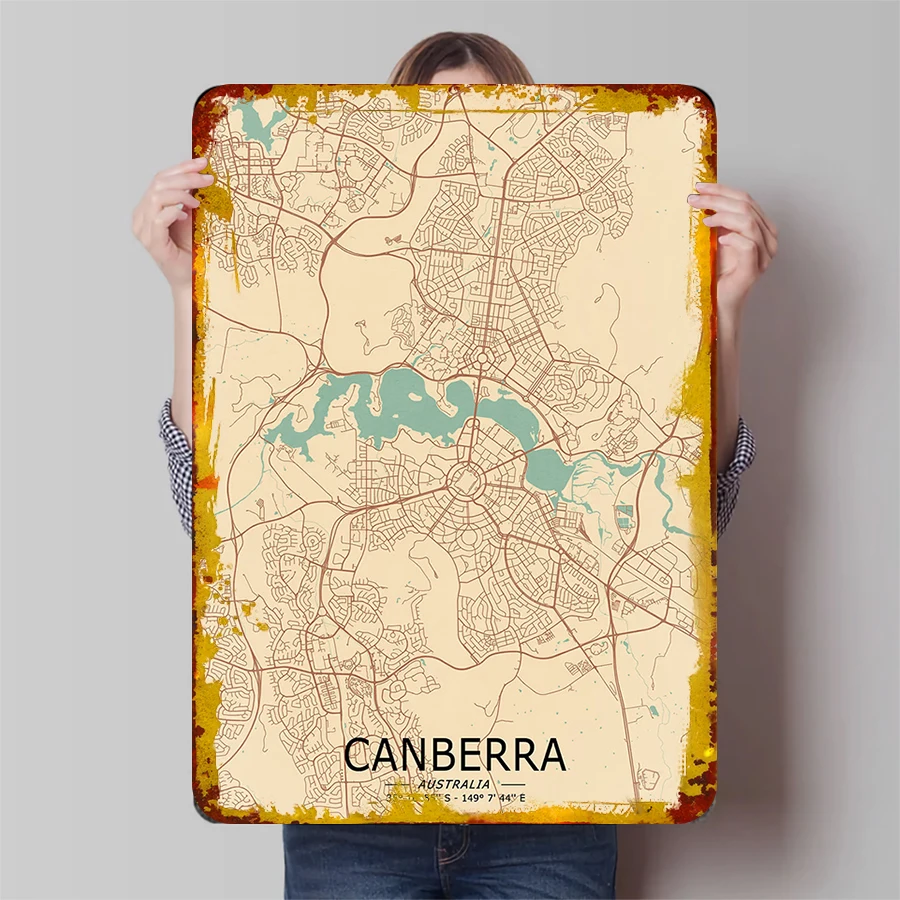 Canberra Vintage & Collectible Centre Reviews - Карта города Канабра Австралии, металлическая настенная
