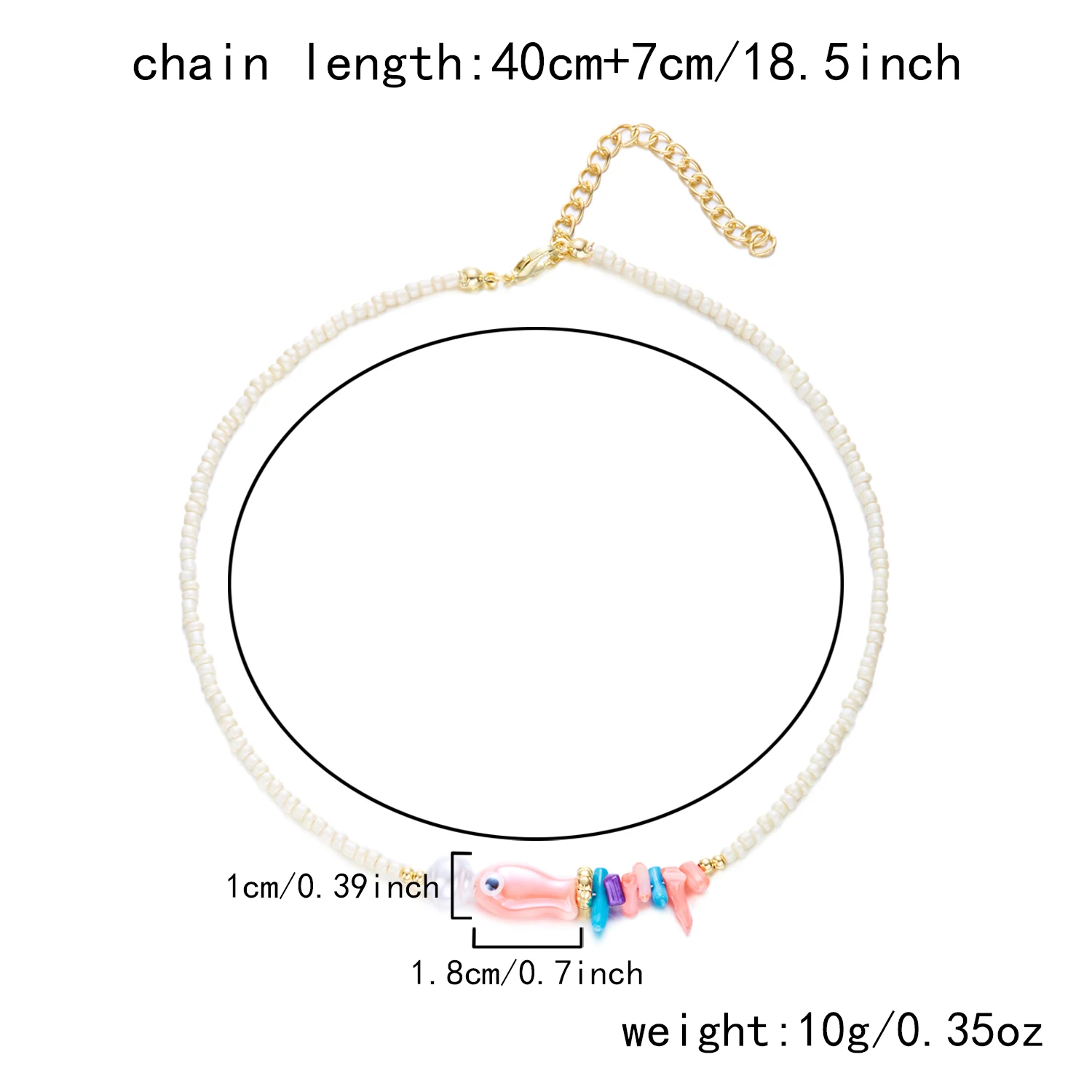 Boho Weiße Reisperlen-Halskette für Frauen Niedlicher Fisch-Imitationsperlen-Anhänger Bunter Choker Sommer Strand Y2K Halsschmuck Geschenk – Detail 11