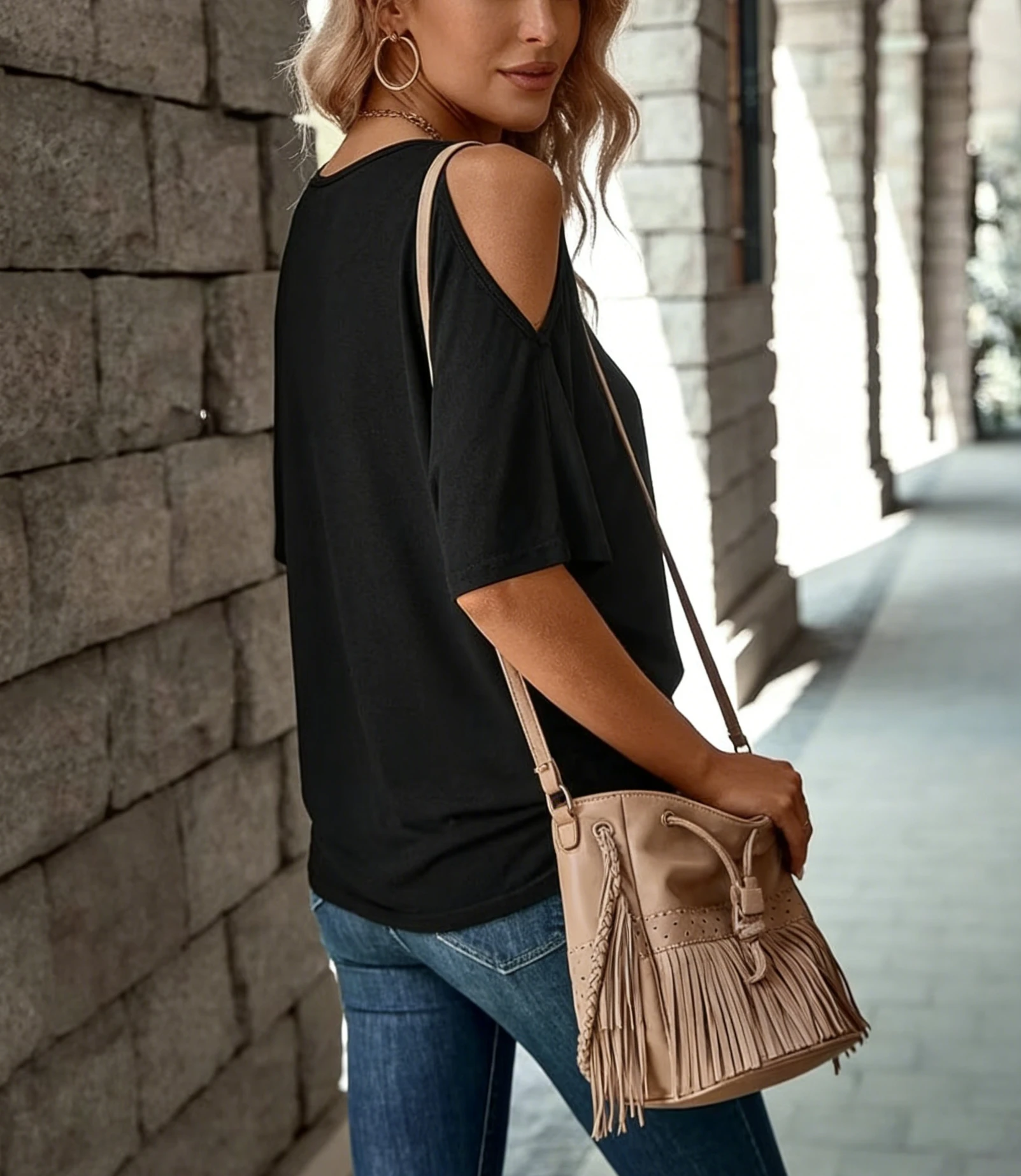 Women's Black Off Shoulder T-Shirt Asymmetrical Neck Batwing Short Sleeve Loose Fit Casual Spring Summer  Daily Commuting Top image 2