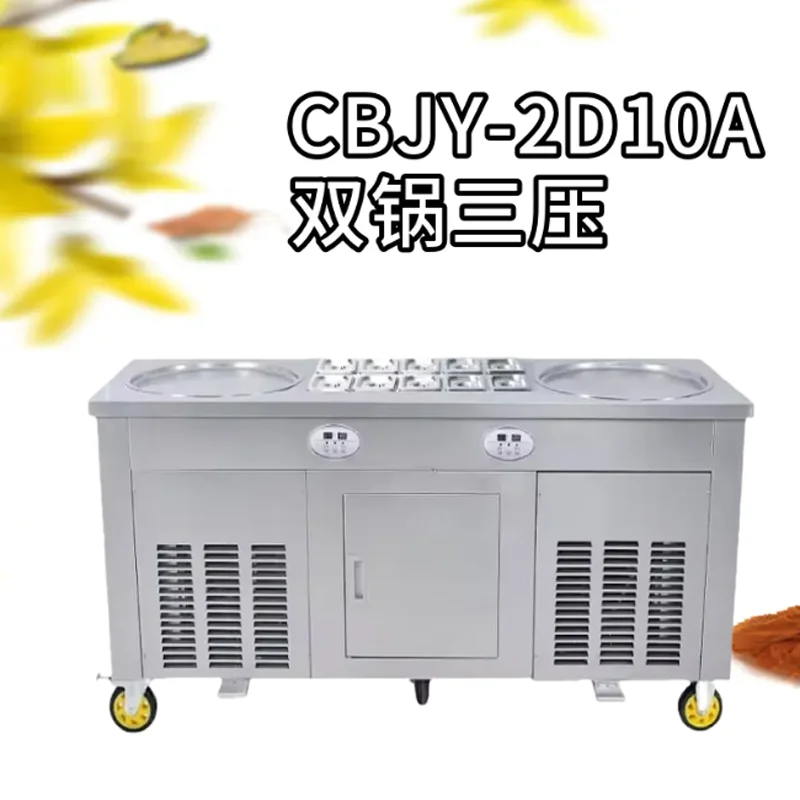 

Двойная коммерческая машина для производства жареного мороженого с большой плоской квадратной кастрюлей, валик для мороженого в Таиланде