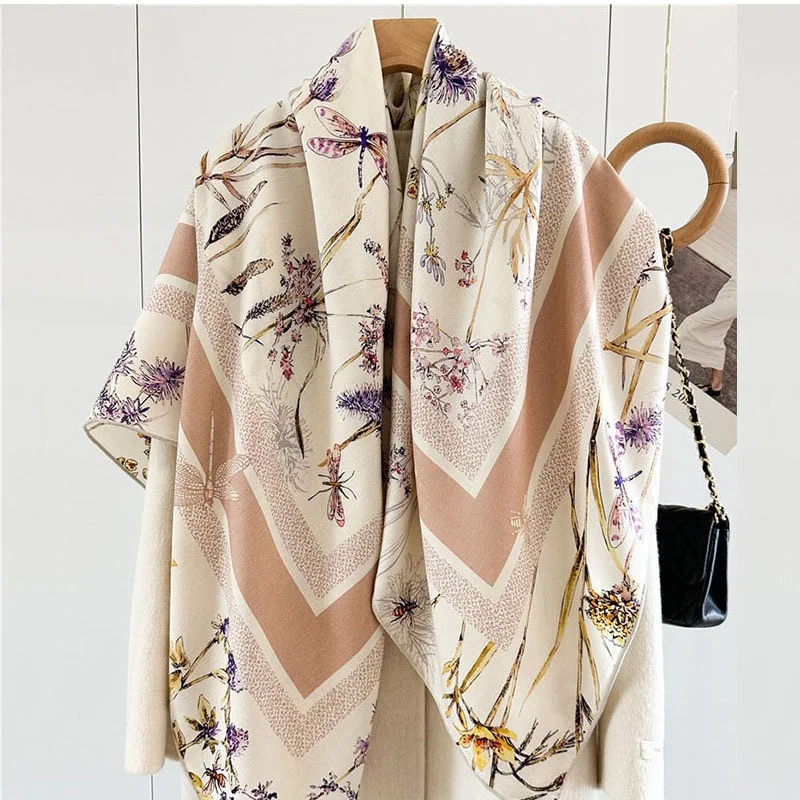 Large Square Wool Blanket Scarf Cape Doule Sided Prints Womens Luxury Winter Scarves Shawl 53