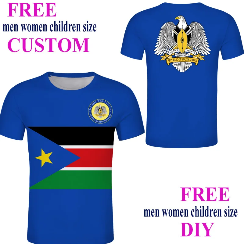 South Sudan Custom Male Tee-shirt Blue Cool Streetwear Sultan T-shirt Black Print Flag Clothing