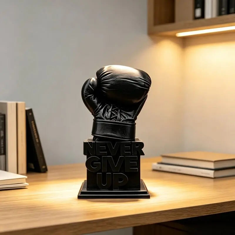 Never Give Up 3D Printed Boxing Glove Figurine Inspirational Motivational Sculpture Desktop Ornament Gift