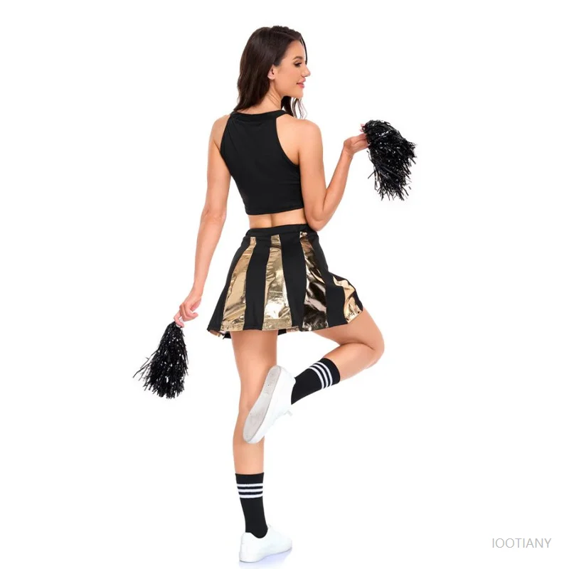 Nuevo traje de animadora Sexy para mujer, traje de baile de animadora para adultos, Top corto sin mangas con minifalda