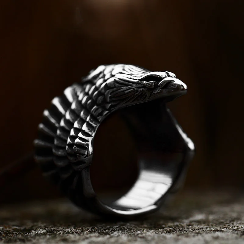 Beier 316L Stainless Steel Norse Viking Raven Head Eagle Ring For Man Hip-Hop Biker Boy\'s Cool Jewelry LR329