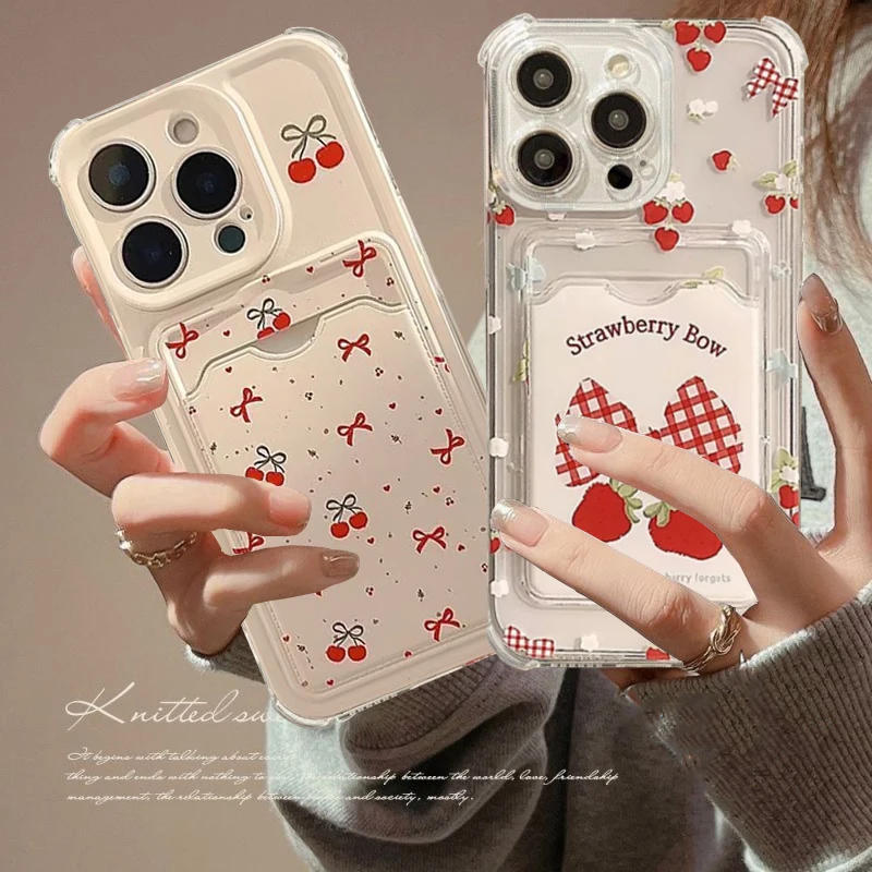 

Bow Cherry Strawberry Phone Case For Xiaomi 13 12 11 Lite 5G NE 13 13T 12T Pro POCO M5 X6 X5 X4 X3 Pro Casing Clear TPU Cover
