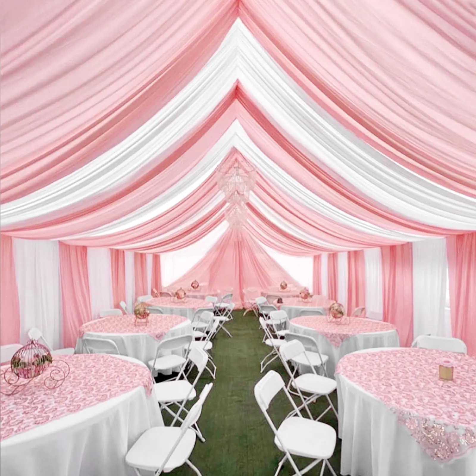 Ceiling Drapes Wedding Arch Roof Decor Sheer White Drapes Fabric Gauze Tulle Curtain for Party Ceremony Stage Hotel Decoration