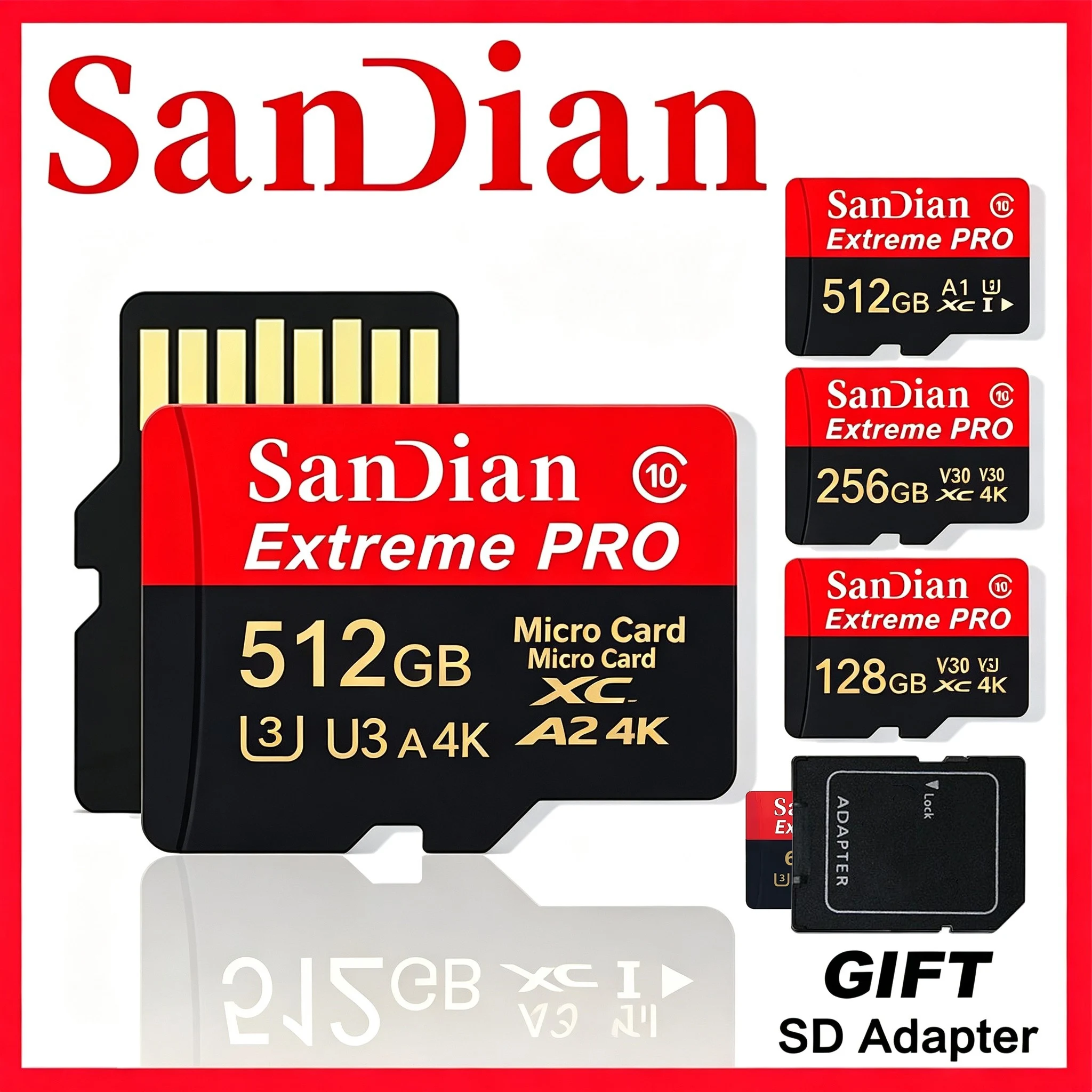 Versatile Memory Card Micro TF SD Card SD Cards TF Cards 32GB 256GB 64GB Fast Transfer Temperature Proof U3 for Phone GoPro