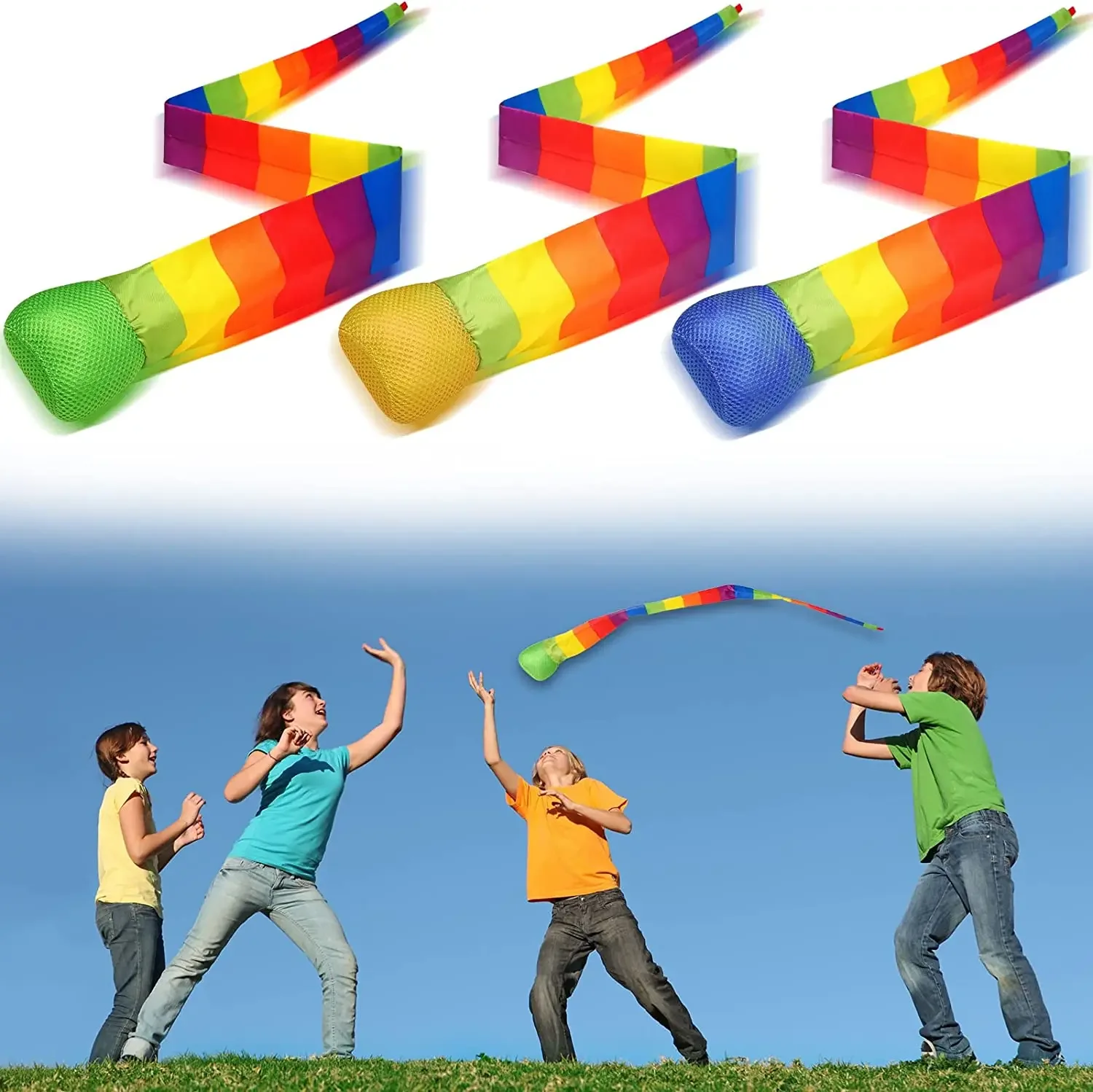 Rainbow Tail Ball eco-friendly tessuto Sandbag Meteor Ball Safe Catch Tail Soft Ball scuola materna allenamento sensoriale giocattolo per bambini