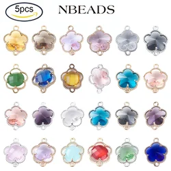 NBEADS 5PCS 15.5x12x5mm 유리 링크 커넥터 환경 합금 빛 골드 지우기 구멍: 1.4mm 쥬얼리 만들기 DIY