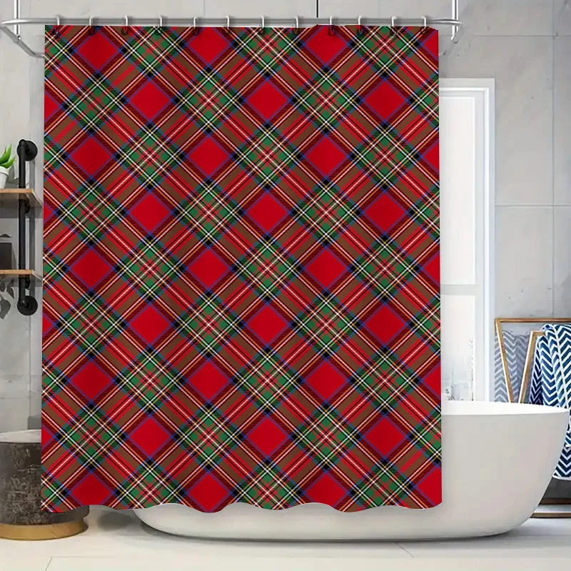 

Plaid Shower Curtain Waterproof Fabric Home Decor Bathroom Accessories Red Green Classic Plaid Pattern Size 72x84 Inches