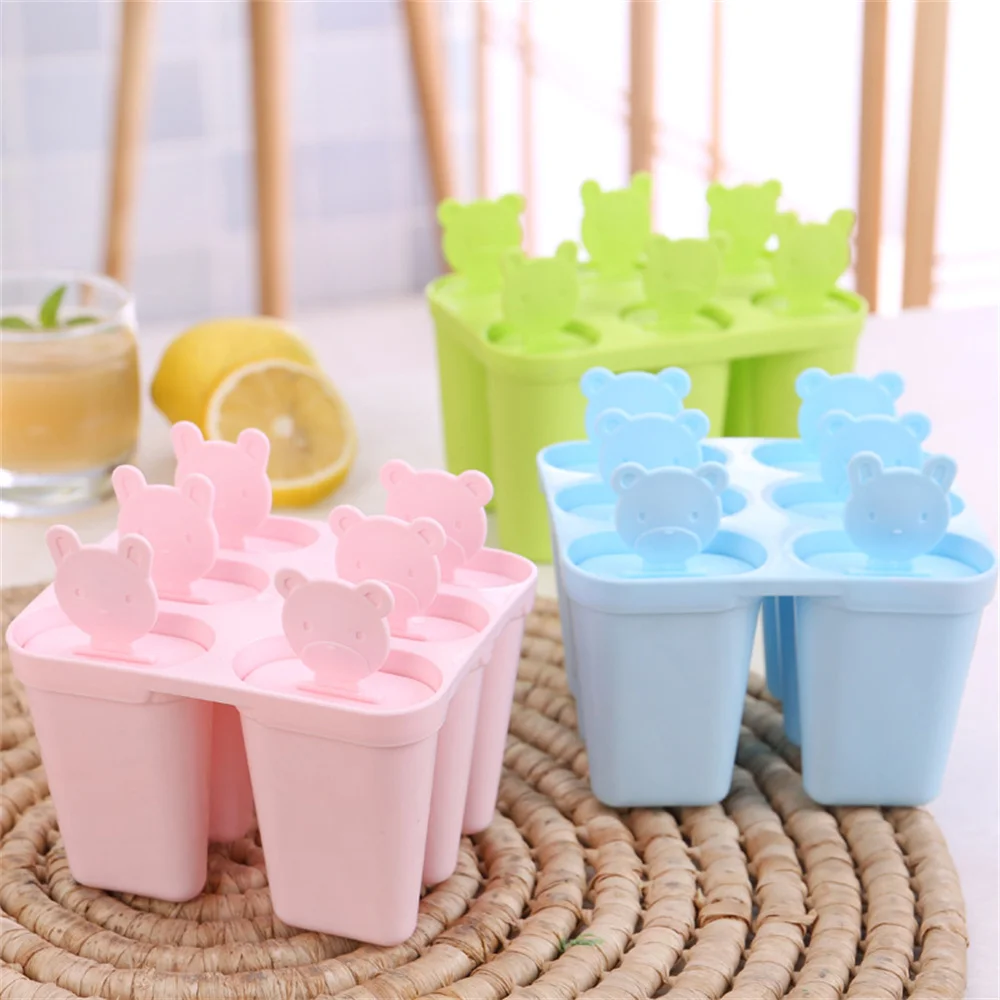 Ice Cream Mold Bear Popsicles Mold Easy To Demoulding Cute Cartoon Graphics Colorful Colors Kitchen Accessories Ice Mold