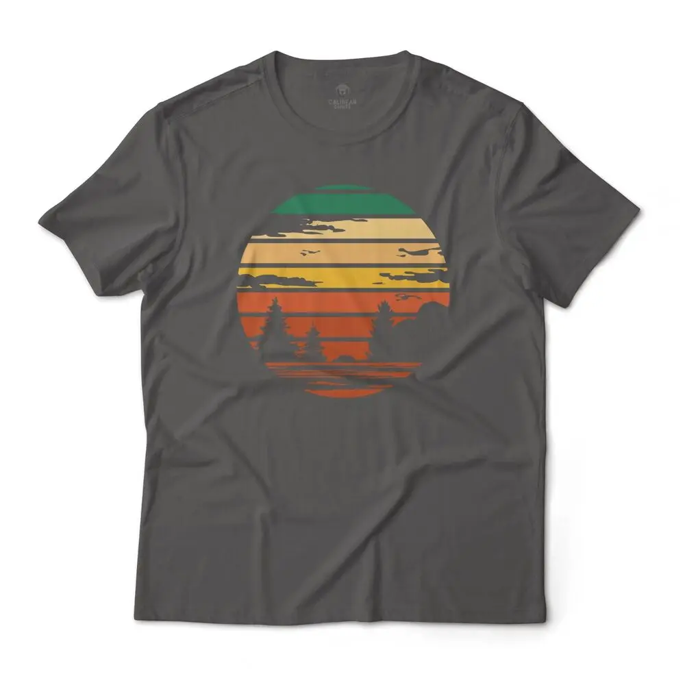 Retro Sunset Lake Landscape Aesthetic Graphic T-Shirt Lightweight Cotton Tee