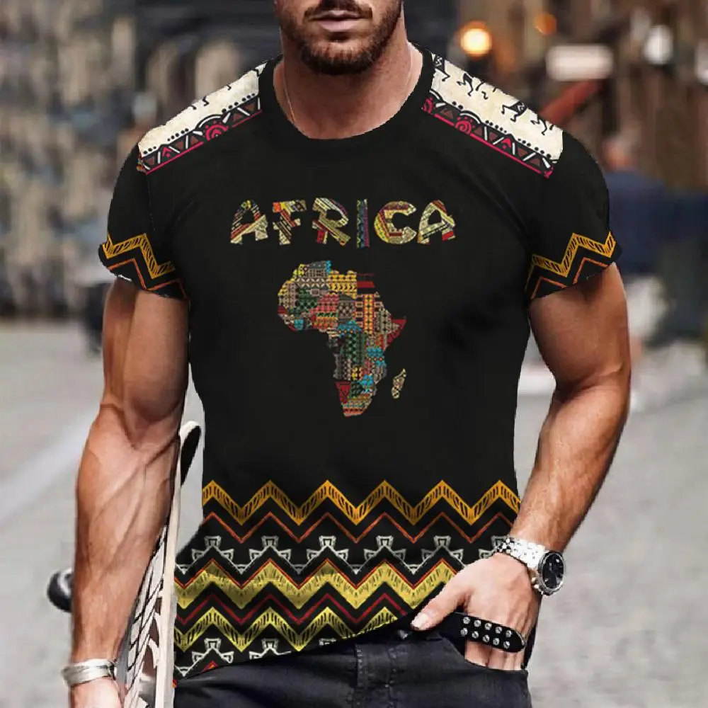 

Vintage Men's T-shirt Ethnic Print Casual Short Sleeve Summer Round Neck Streetwear Male Loose Sweatshirt Breathable Men Clothes