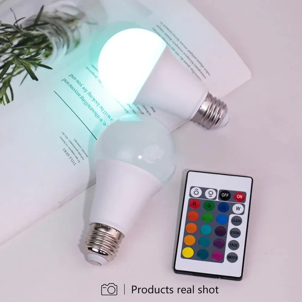 

220V E27 LED RGB Lamps 5W 10W 15W IR Remote Control LED Light Bulb Colorful Smart Spotlight LED RGB Lamp Party Home Decora Bulb