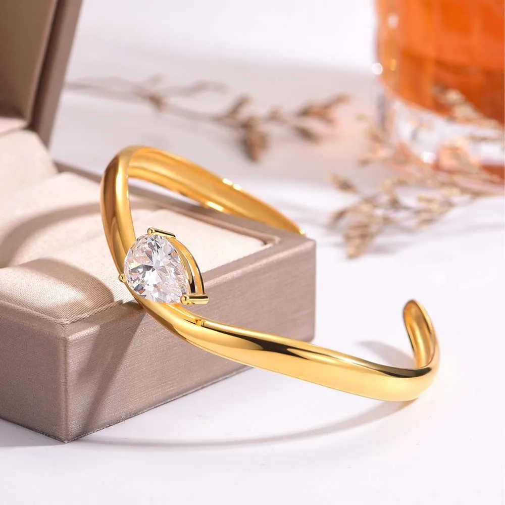 Muxfc pulseira de moissanite com corte de pêra, 6 quilates, para mulheres, gota de água, punho aberto, prata esterlina 925, joias de pulso, presente gra