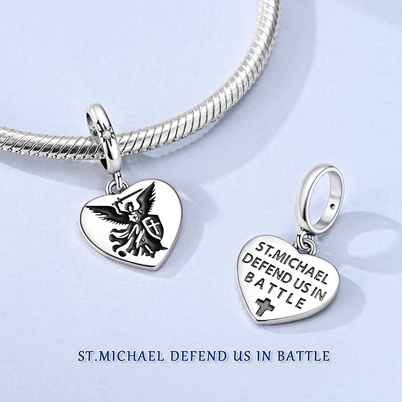 925 Sterling Silver Charms Bead CZ Zircon St. Michael the Archangel Dangle Fit Original Bracelet DIY Women Jewelry Gift