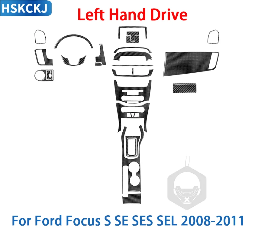 

Для Ford Focus S SE SES SEL 2008-2011: Комплект накладок из углеродного волокна на руль, панель управления, дверные карты, подсветка для чтения, аксессуары, наклейки