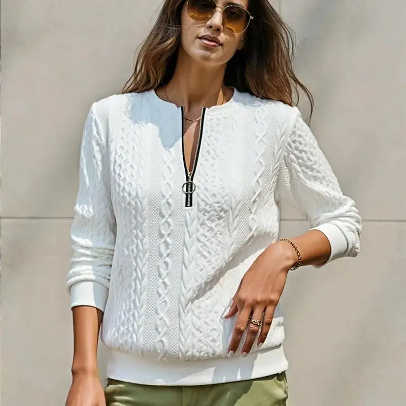 سويت شيرت نسائي طويل اللون Sve مستدير من القماش الناعم المريح، مجموعة ملابس الشارع الشهير Sle للخريف #2