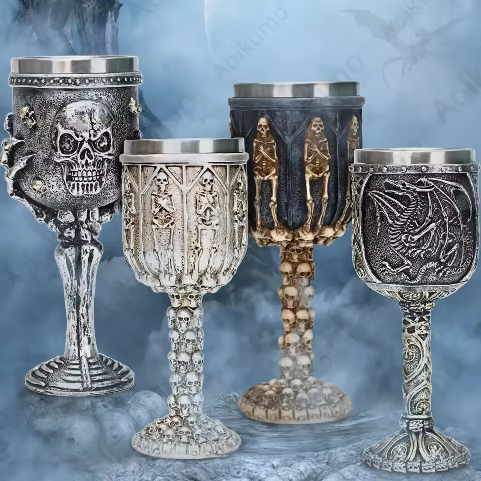 3D Skull Goblet with Stainless Steel Inner Liner Halloween Skull Red Wine Glass Personalized Gift for Halloween & Christmas