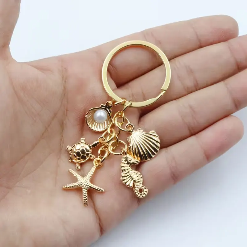 1 Piece of Ocean-Style Keychain with Seahorse, Sea Turtle, Starfish, and Shell Charms, Ocean Animal Pendant Friendship Ornament Gift Men's and Women's Bag Pendants