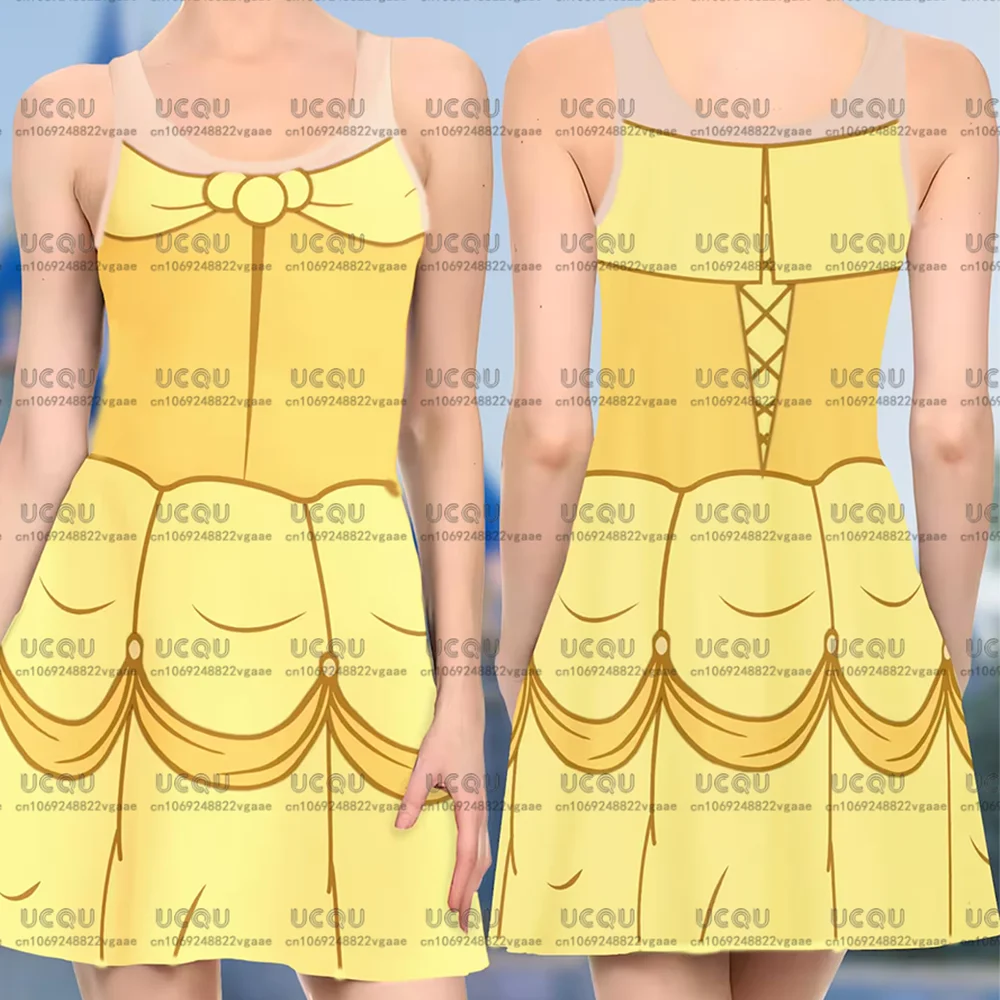 2025 حسناء الأميرة ديزني أفضل الفتيات تنورة تي شيرت تي شيرت هدية حفلة Y2k الملابس متزلج فستان تأثيري الجمال والوحش جديد حار #2
