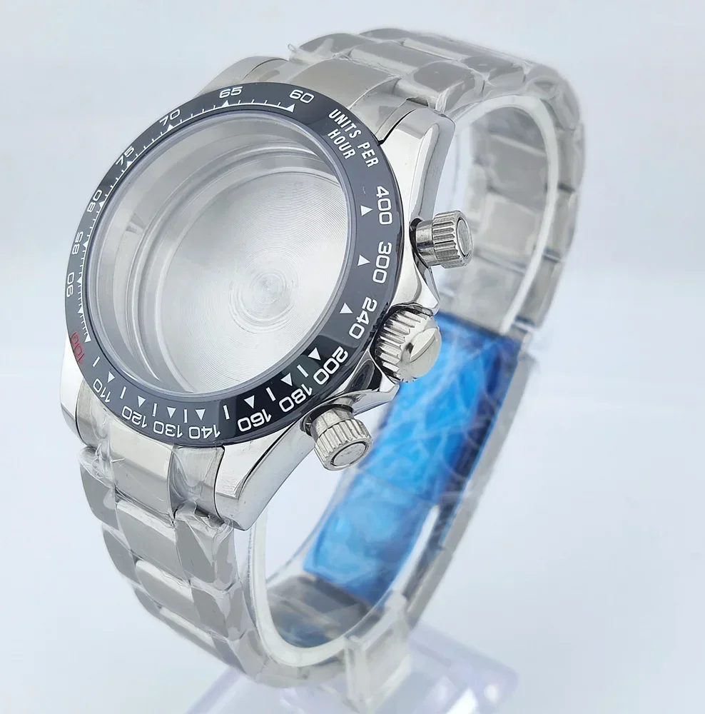 39mm Watch Case VK63 Case Stainless Steel Band Strap Sapphire Glass MOD Parts For Daytona Japan Quartz Chronograph VK63 Movement