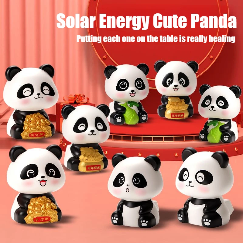 

Hot Car Ornaments Solar Lucky Cat Panda Automatic Nodding Toy Doll Car Store Front Desk Creative Decoration Holiday Gifts