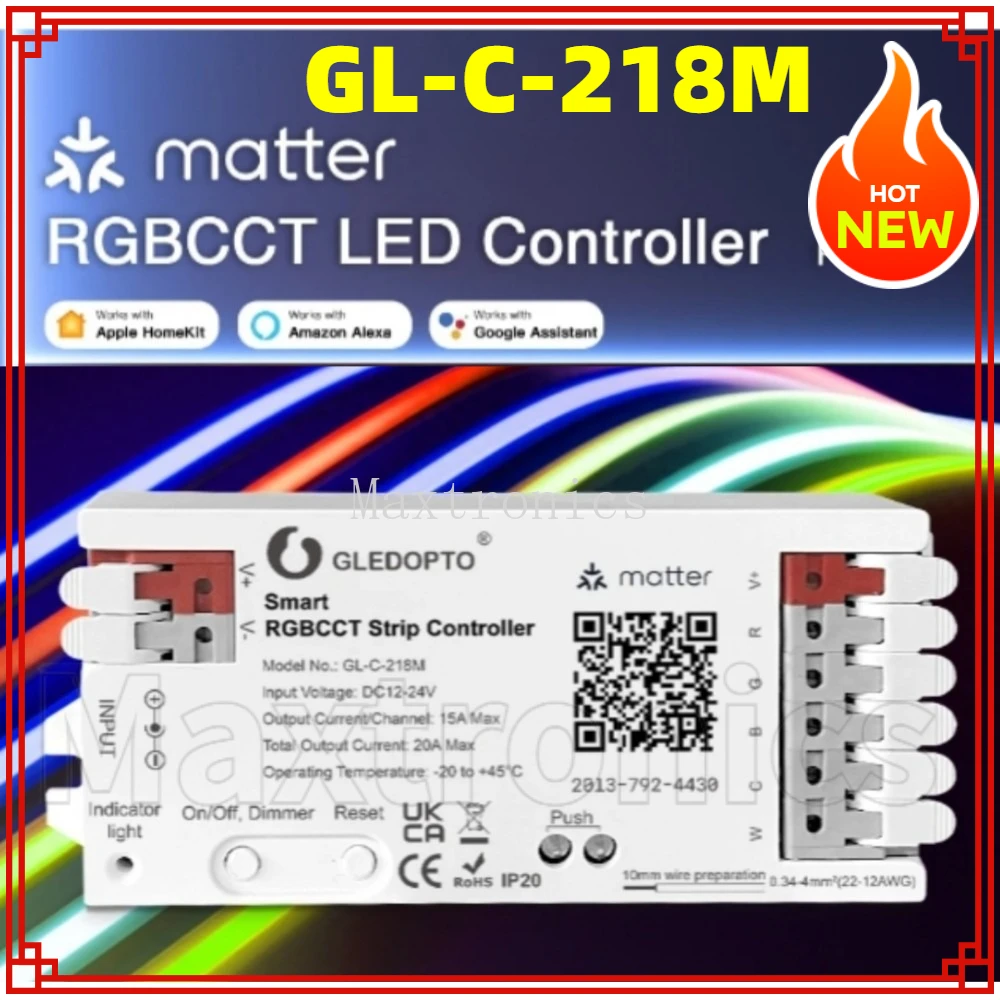 

DC12-24V Matter RGBCCT Светодиодный контроллер GL-C-218M Приложение Голосовое управление Работа с Apple Home Google Amazon Echo для светодиодной ленты RGBW RGB