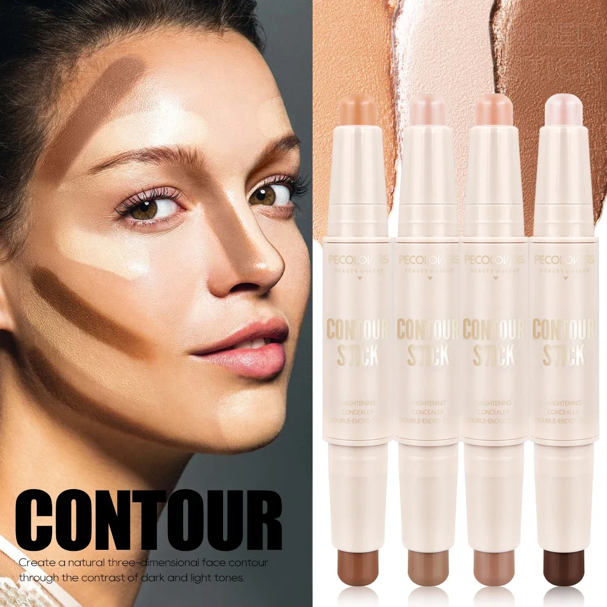 防水デュアルエンドマットコントゥア＆コンシーラースティック汗に強く、汚れにくいナチュラルルック仕上げ