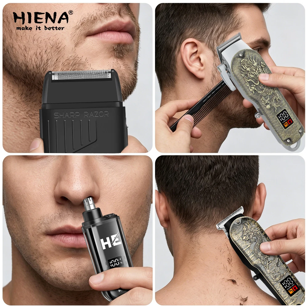 HIENA 5pcs Professional Hair Clippers for Men, Cordless Barber Clippers with Precision Trimmer and Dual Foil Shaver,LED Display, Electric Hair Cutting Machine, Men’s Grooming Kit, Gift for Him (Bronze) view 8