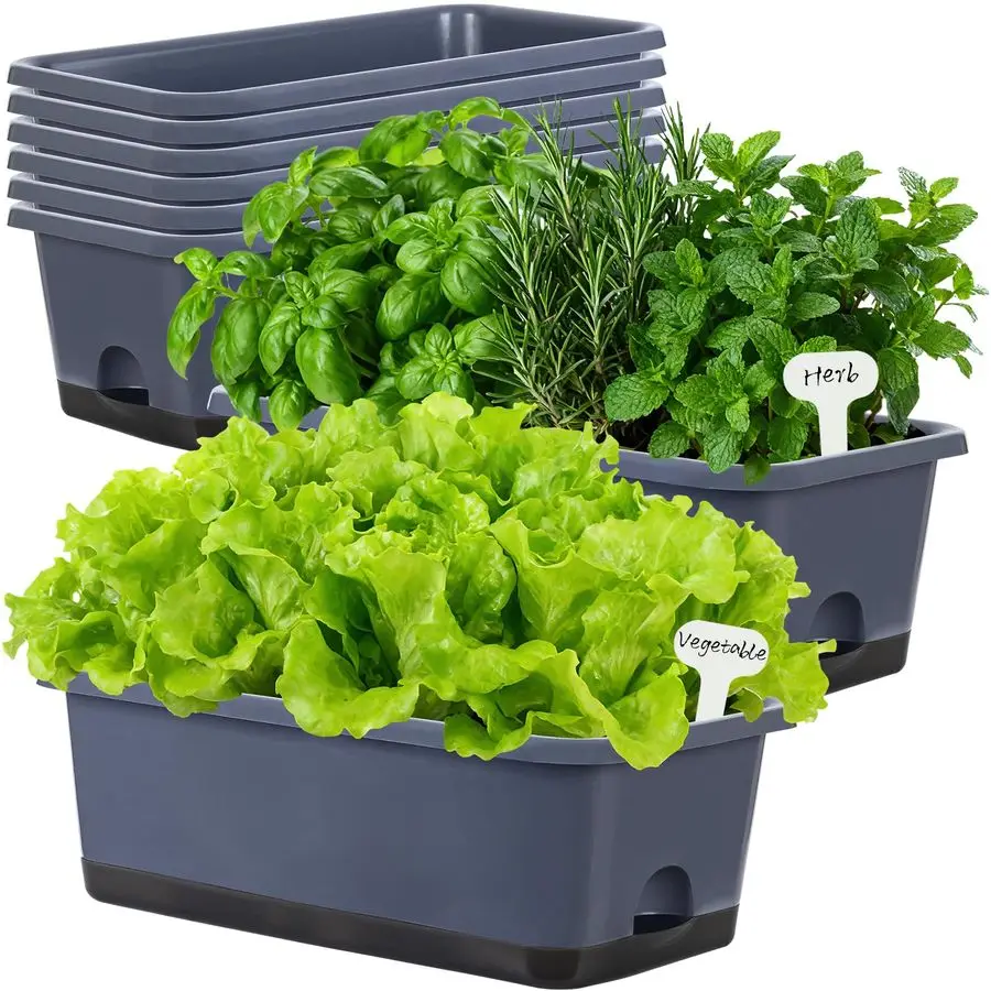 

Window Box Planter 8 Pcs, 17 Inches Rectangle Flower Pots with Drainage Holes and Trays, Vegetable Planters for Windowsill Patio