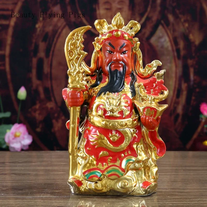 Imagem -02 - Estilo Chinês Retro Cerâmica Artes Marciais e Riqueza Deus Guan yu Estátua Decoração de Casa para Adoração Povo Feng Shui