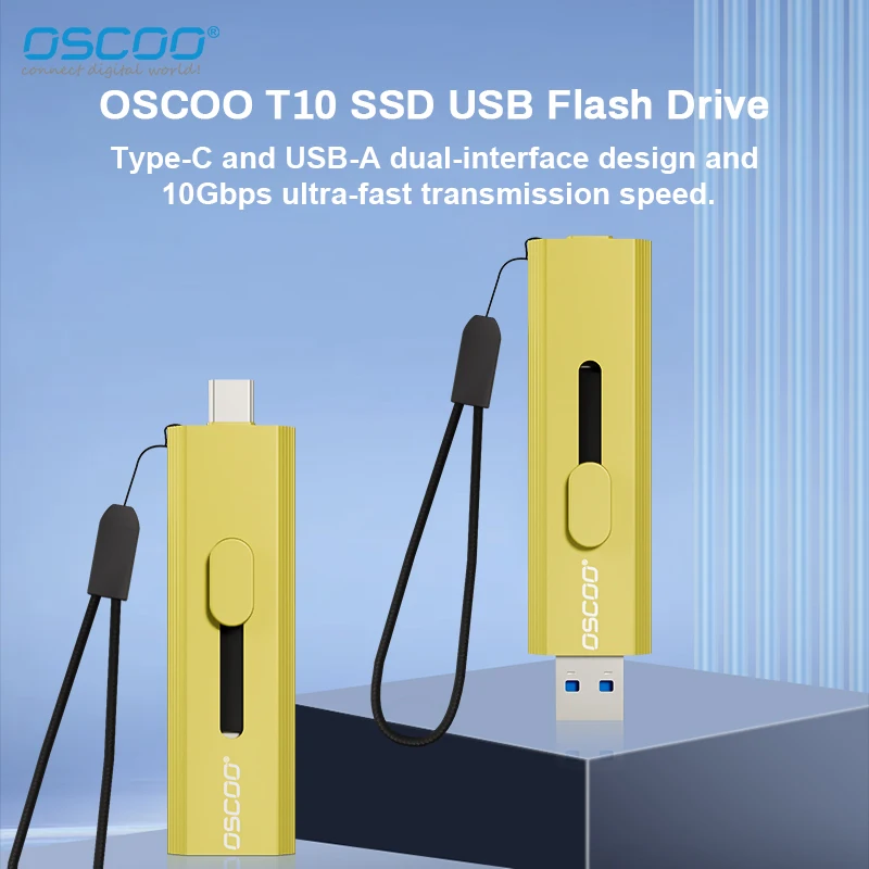 Oscoo-ポータブルワイヤレスポータブルSSDフラッシュドライブ,タイプCおよびUSB-A,t10,最大1100 mbpsの読み取り速度,3d tlc nandフラッシュ,任意のデバイスに接続