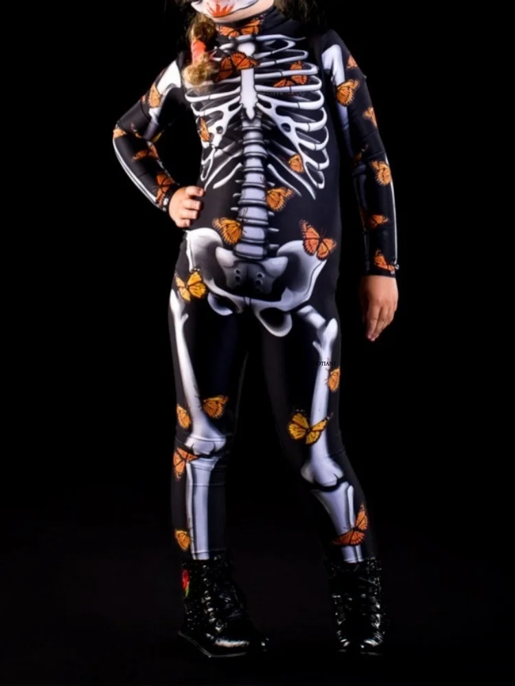 Halloween-Skelett-Horror-Geister-Kostüm für Kinder, Ganzkörperanzug für Karneval, Party, Bühnenaufführung, Rollenspiel, Feiertags-Zentai-Anzug – Detail 5