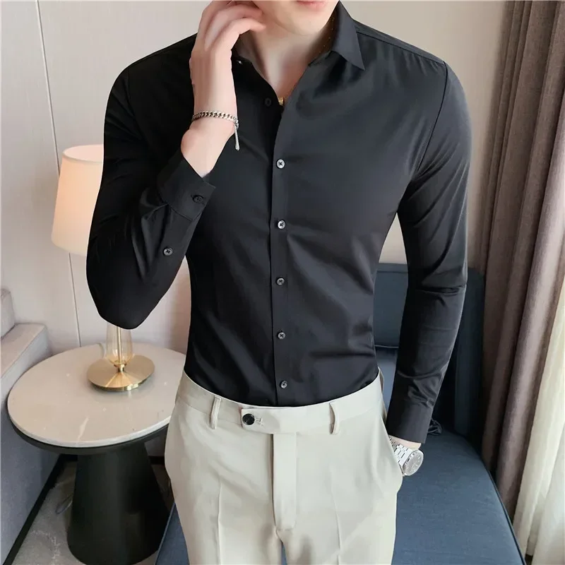 Camisas a rayas para Hombre, otoño 20224, nuevo estilo británico, antiarrugas, suaves, sólidos, informales, De manga larga, ropa para Hombre