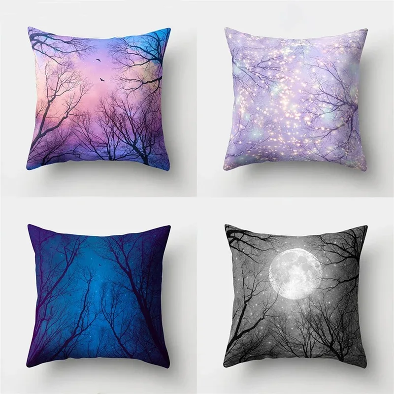 Blue Retro Moon Star Pillowcase Car Ornaments Office Living Room Home Pillowcase