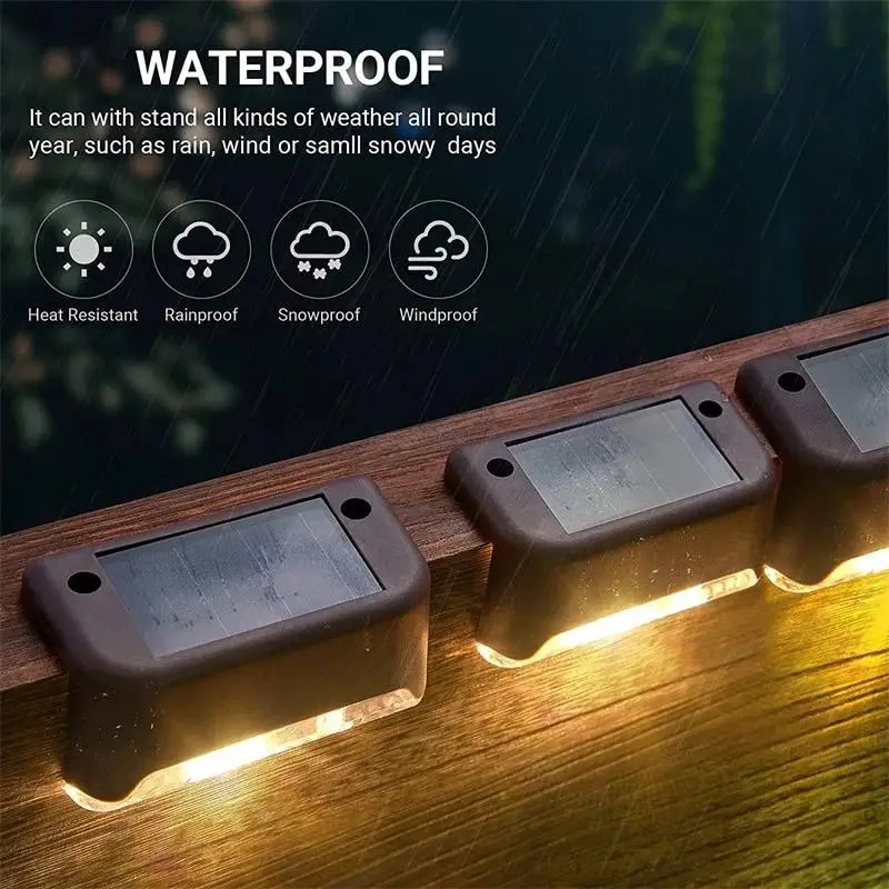 Outdoor Stair Solar Light Waterproof Garden Step Lamp Fence Pathway Yard Patio Garden Decor Lawn Lamp LED Lighting Warm White