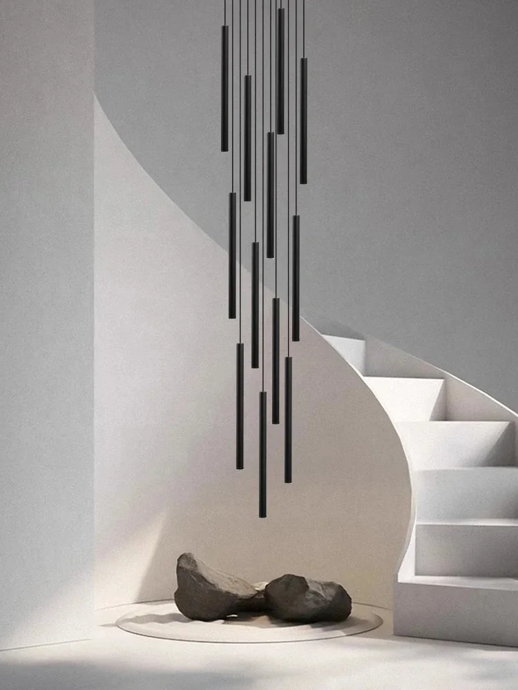 Minimalism LED Long Chandeliers Ceiling Lights Modern Living Room Pendent Light Villa Staircase Light Hanging Lamp Chandelier