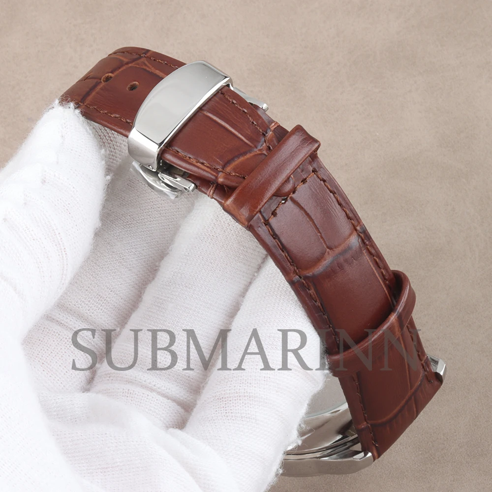 Rose Gold/Silver 40mm Men's Case Arched Glass 316L Stainless Steel 20MM Leather Strap For Cocktail NH35 NH38 Movement 35mm Dial - view 4