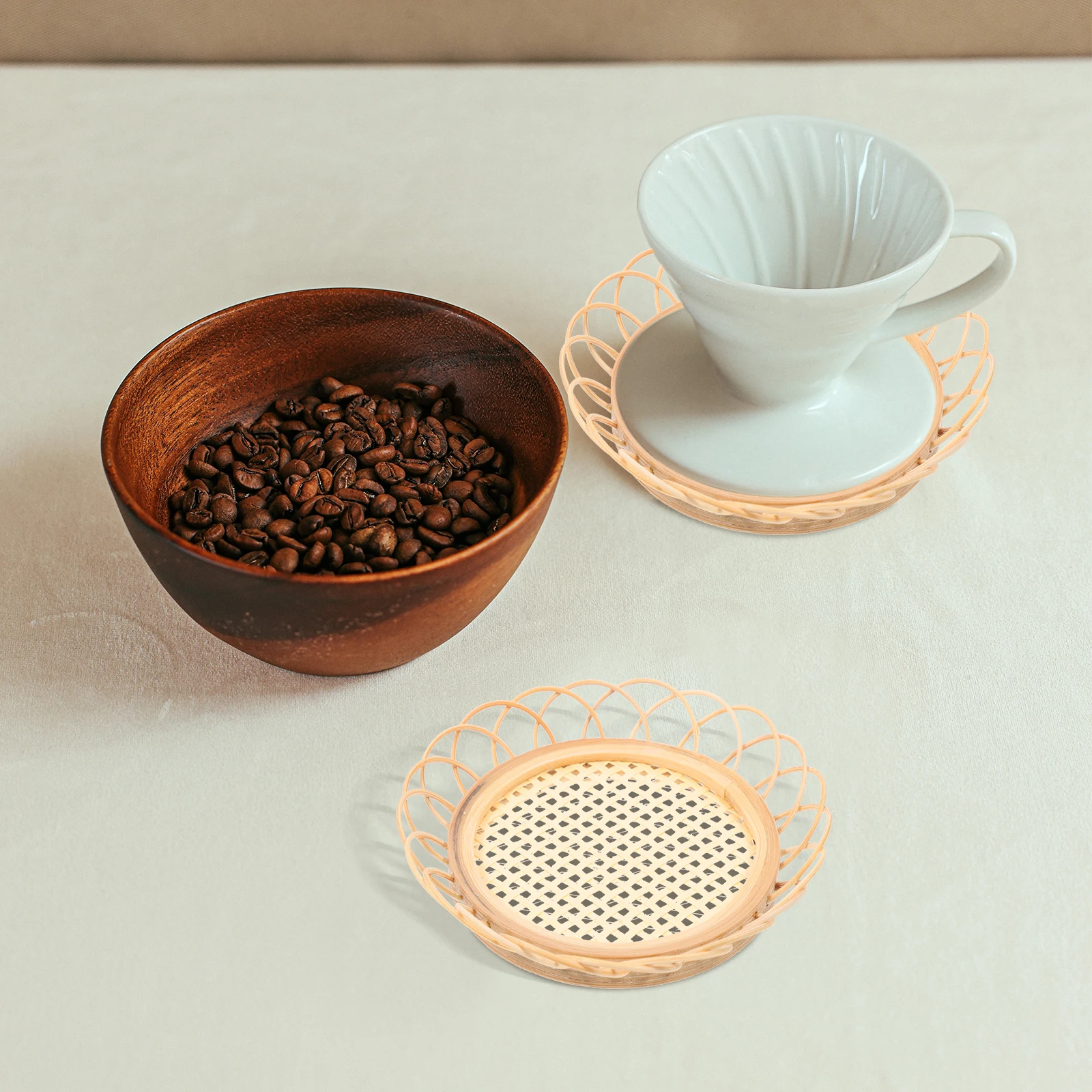 

2Pcs Bamboo Weaving Coaster Creative Handmade Heat Insulation Cup Mat Non-Skid Teacup Cushion Home Table Decor