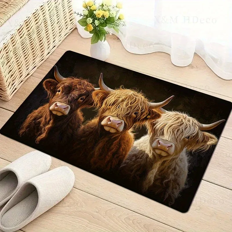 Niedliche Bodenmatte mit Highland-Tiermotiv für Wohnzimmer, Schlafzimmer, Badezimmer, Bettvorleger, Heimdekoration, Küchenteppich, Willkommensmatte