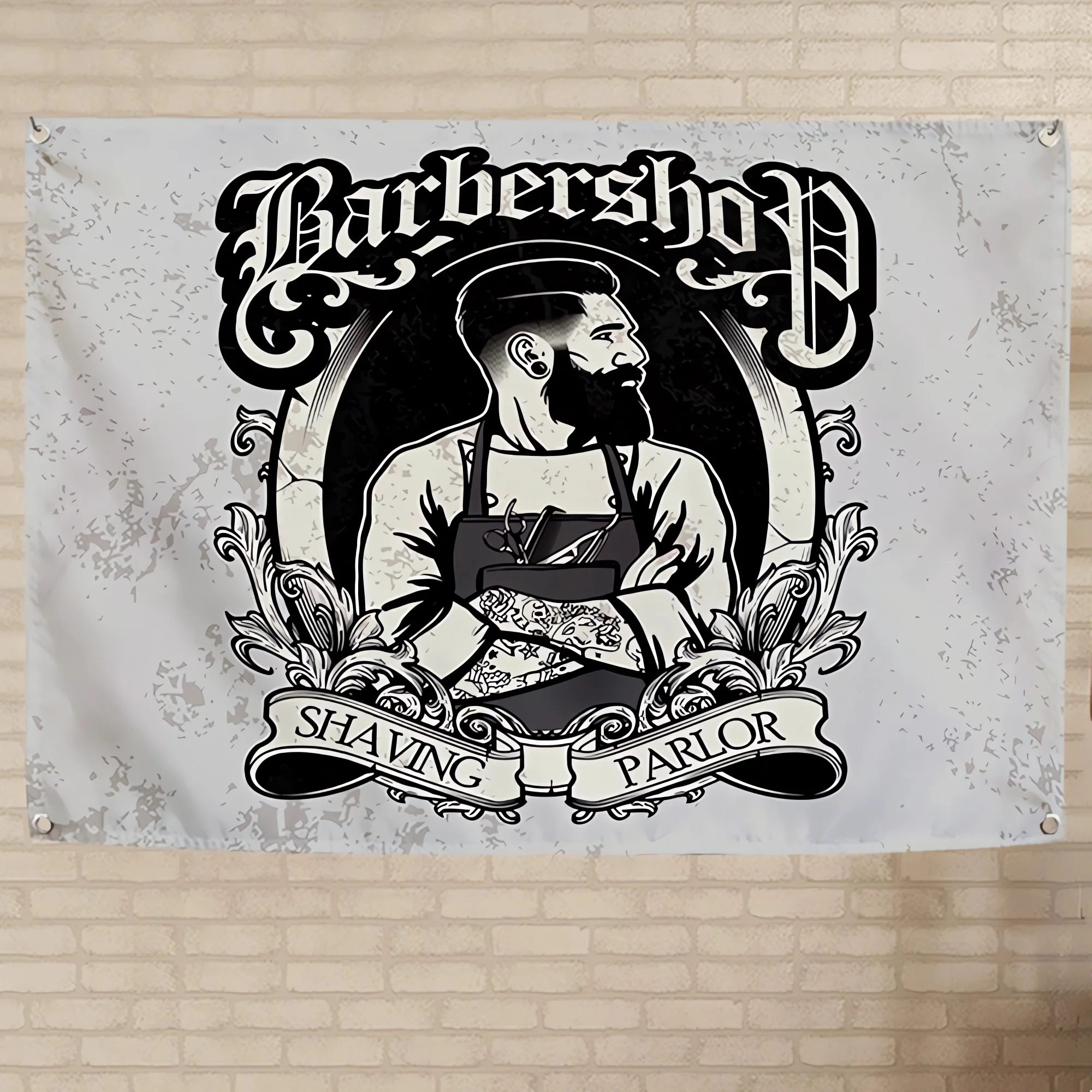 Hair Salon Wall Art Poster Wall Hanging Flag Haircut Shave Service Signboard Wall Decor Banner For Tattoo Studios Barber Shop 1