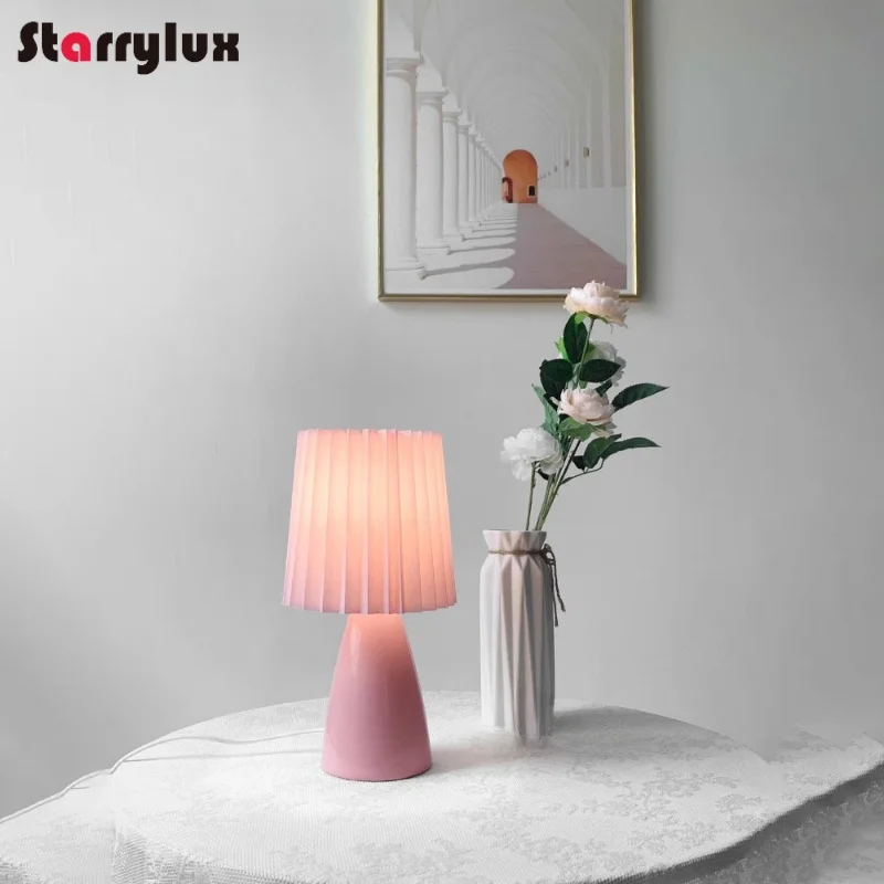 

Macaron Colored Pleated Bedroom Night Light Decor LED Table Lamp